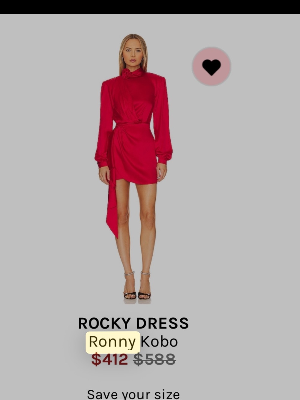 Ronny Kobo Collection Red Mini Dress with Rosette Detail